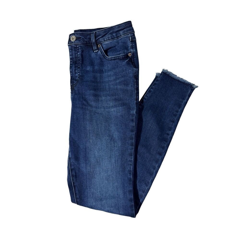 INC Denim High Rise Dark Blue Denim Skinny Jeans Size 6 with frayed cuff